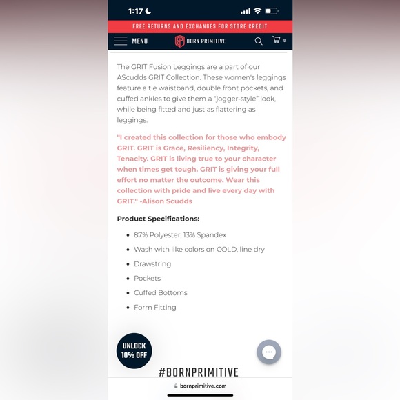 Born Primitive GRIT FUSION leggings in NAVY EARTHcolor, Small NWT. - Picture 7 of 7